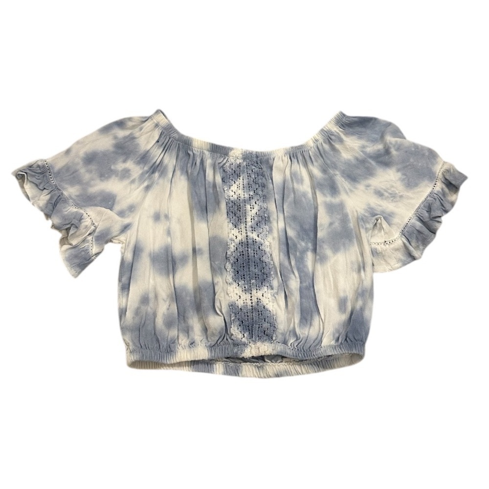 Ocean Drive Women's Blue White Tie Dye Off the Shoulder Top with crochet trim S